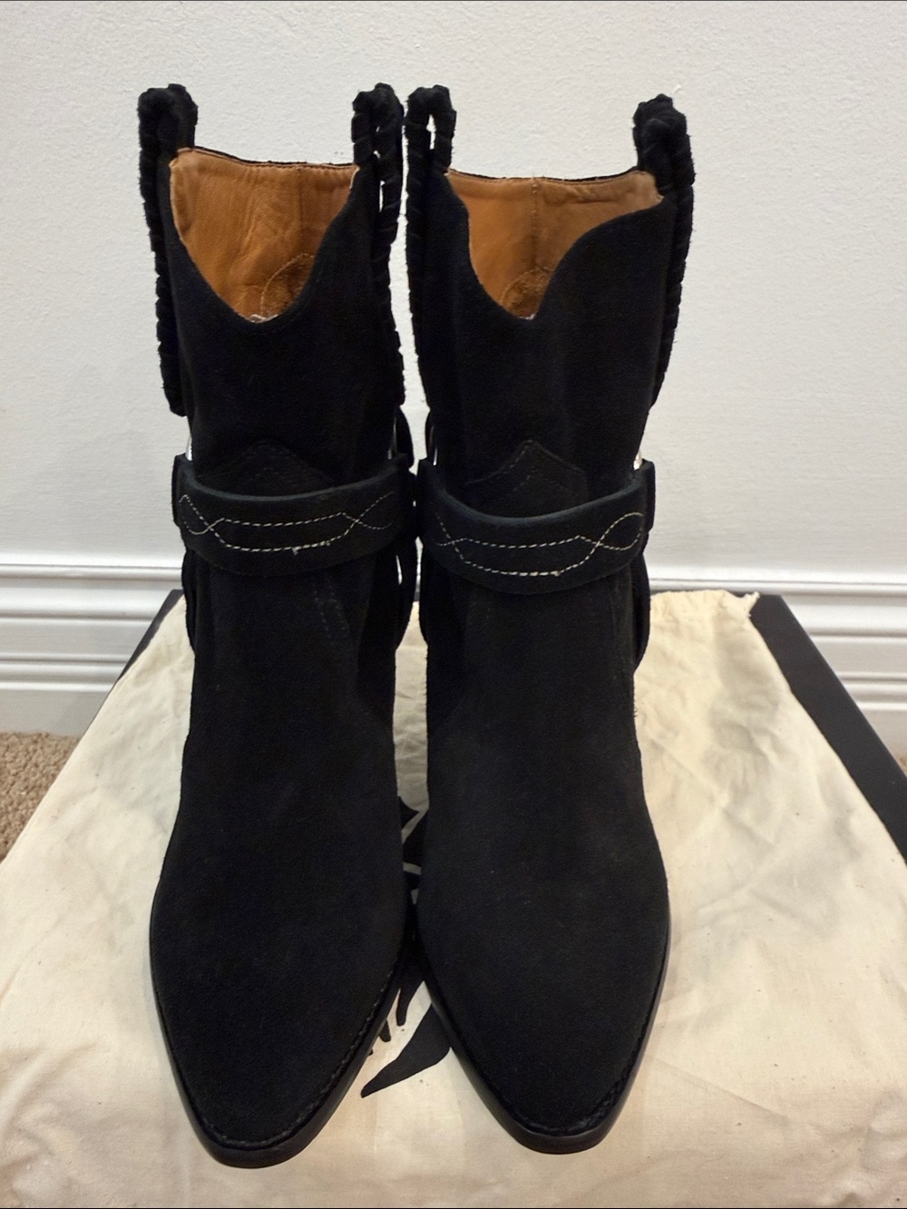 Isabel Marant Black Suede Western Ankle Boots EU 37 Designer Cowboy Booties - Picture 2 of 12